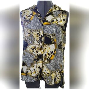 Belle du jour black yellow lace horse bridle sheer sleeveless blouse wom…